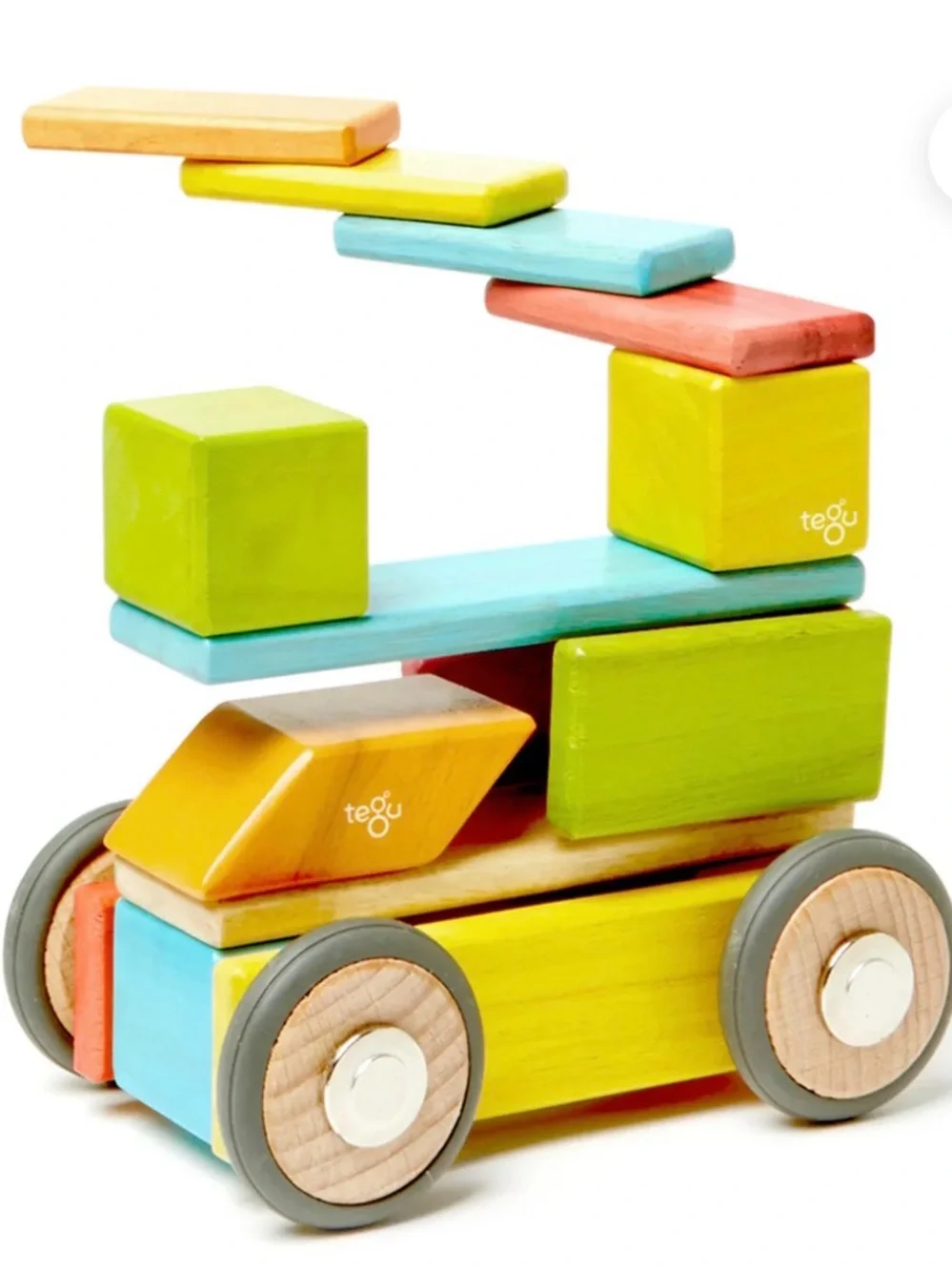 NEW Sealed Tegu Tints 40 Piece Magnetic Wooden Blocks + 4 Wheels Discontinued